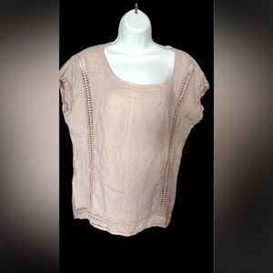 Alessia Pacini linen top white high low short sleeve size Large